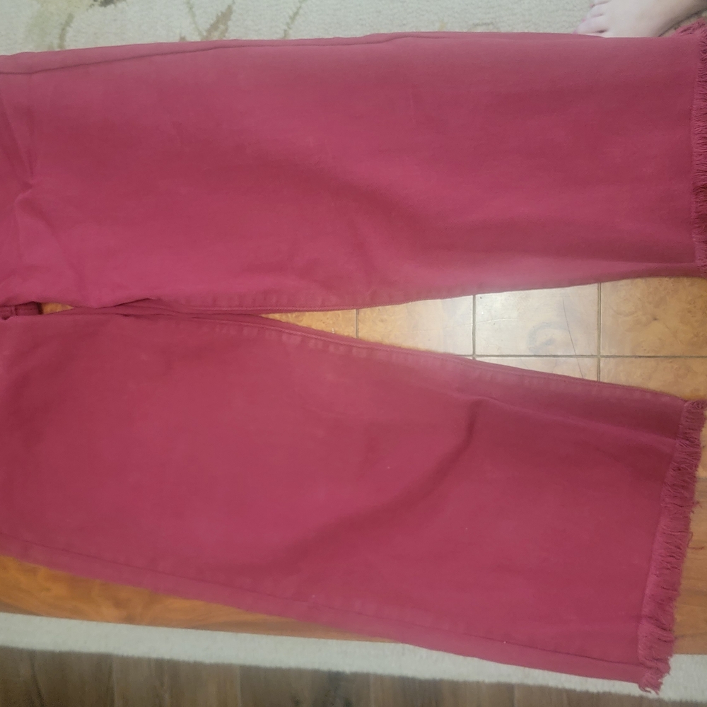 Red Flare Wide Leg Jeans with Cotton Blend